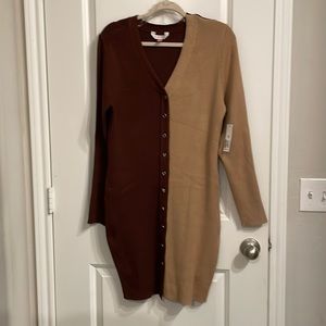 No Boundaries brown and tan long sleeve sweater dress